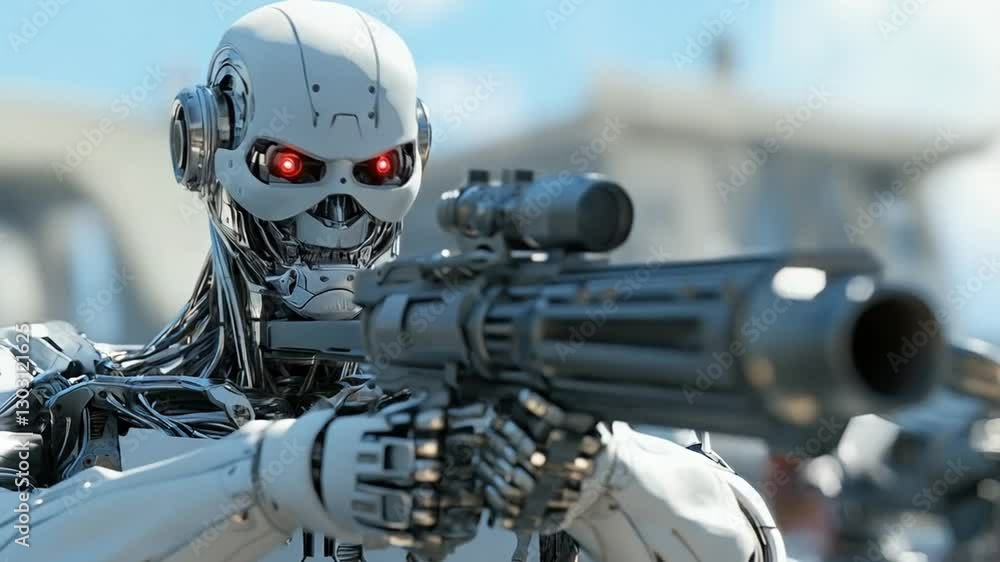 robot with weapon, smooth repetitive motion for background video animation robot with weapon, smooth repetitive motion for background video animation