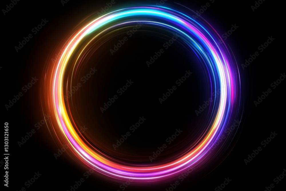 Obraz premium Vibrant light circle animation digital art neon colors abstract design close-up view creative concept for visual impact