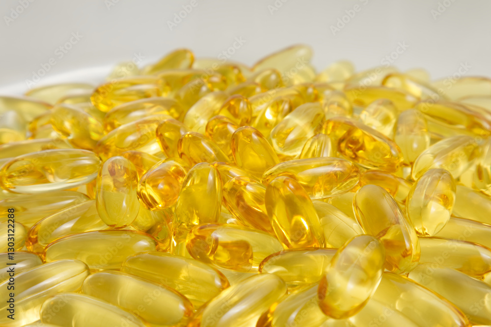 Top view of Omega 3 fish oil capsules laid out Top view of Omega 3 fish oil capsules laid out