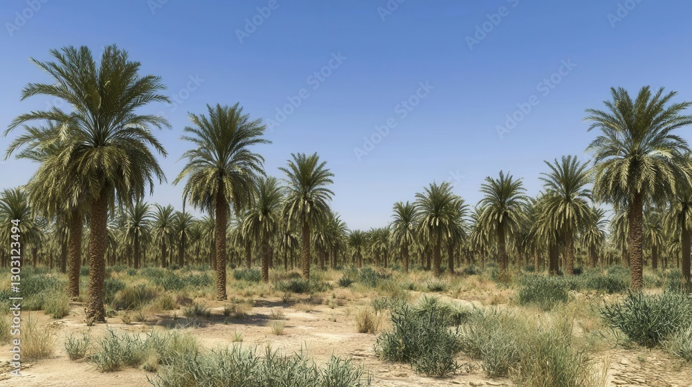 Serene Oasis Palm Grove Under a Clear Blue Sky