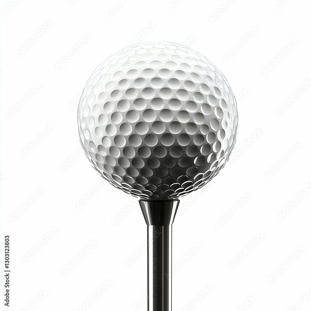 Golf Ball on Tee: Closeup Textured Sporting Equipment for Recreational Athletes and Competitive Players in Outdoor Golf Course