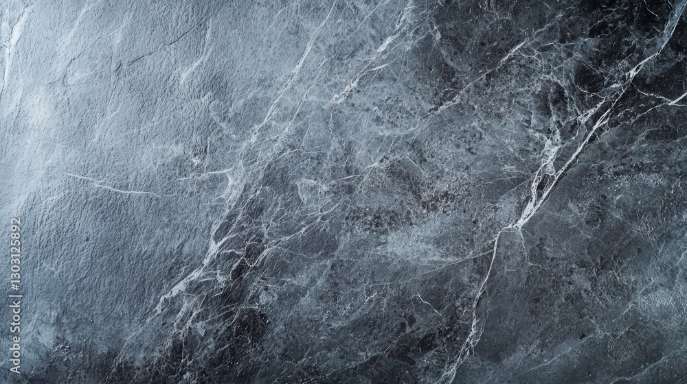 Fototapeta premium Abstract Marble Texture: A captivating close-up of a cool-toned marble surface showcases intricate veins and textures, evoking elegance and timeless sophistication.