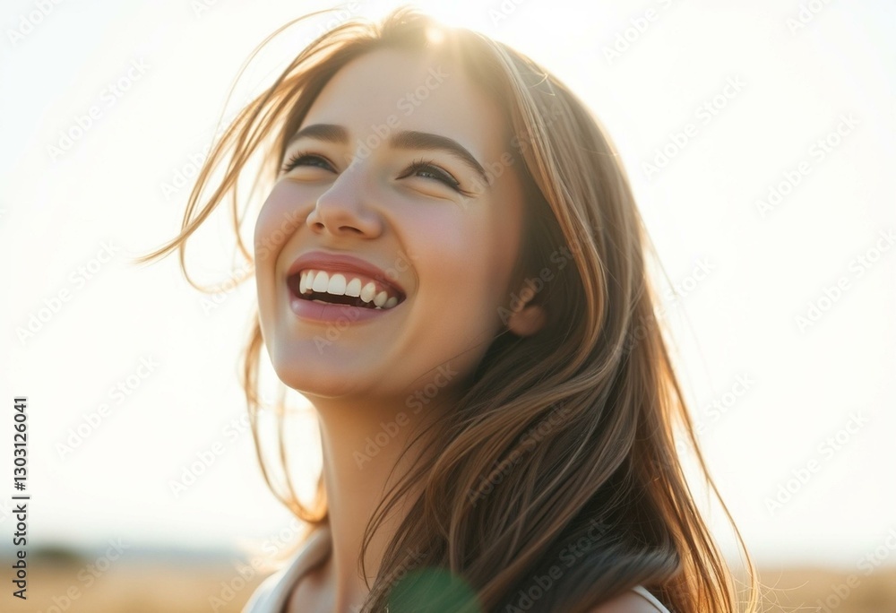 Fototapeta premium Laughing young woman in sunlight