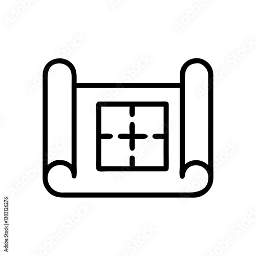 Architectural blueprint icon featuring grid layout design in simple style

