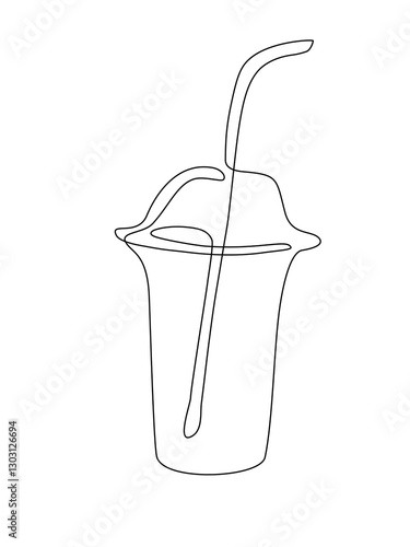 Minimalist one line drawing of a takeaway drink with a straw. Simple and modern continuous line art, perfect for beverage-related designs, branding, and digital illustrations. Editable stroke