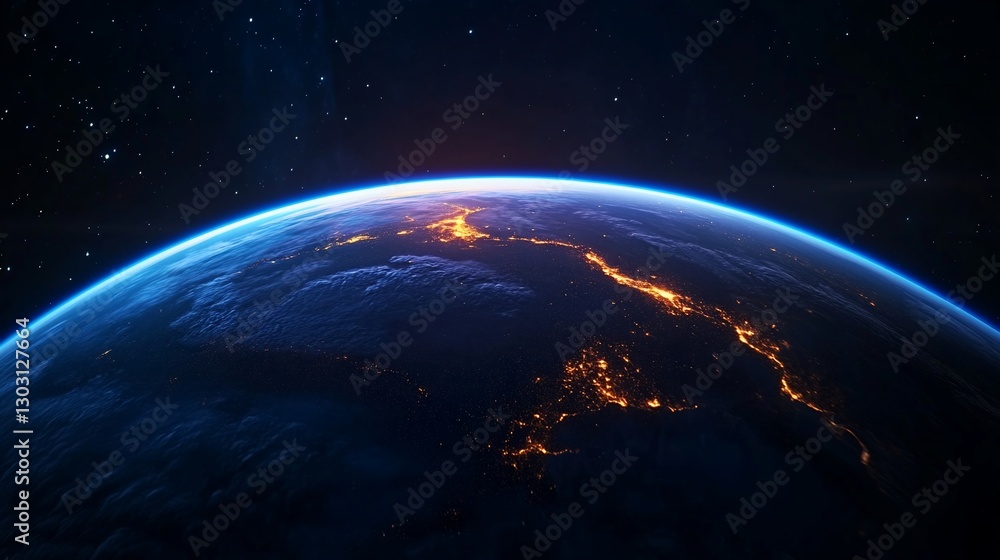 Fototapeta premium Earth from Space, Night Lights over Asia