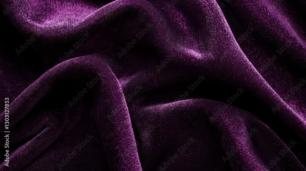 Fototapeta premium Luxurious Purple Velvet Texture: A close-up capture of rich, flowing purple velvet, emphasizing its soft texture, deep color, and elegant folds, perfect for designs.