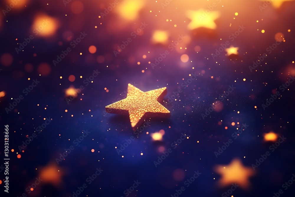 Golden star on dark, starry background Golden star on dark, starry background
