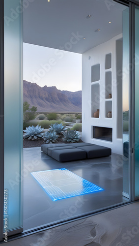 Walking barefoot across the polished basalt floors, subtle motion-activated blue light strips illuminate pathways, enhancing both function and ambiance.