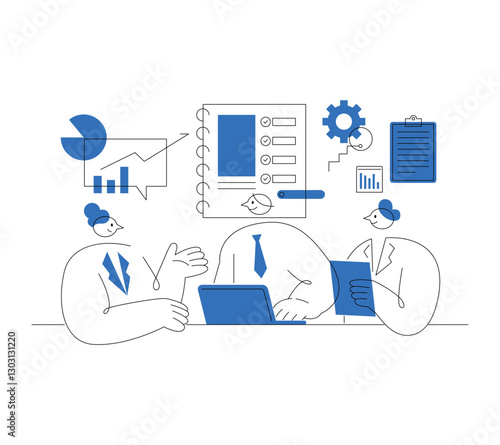 Business Team Meeting Abstract line illustration. Simple and flat style. colleague