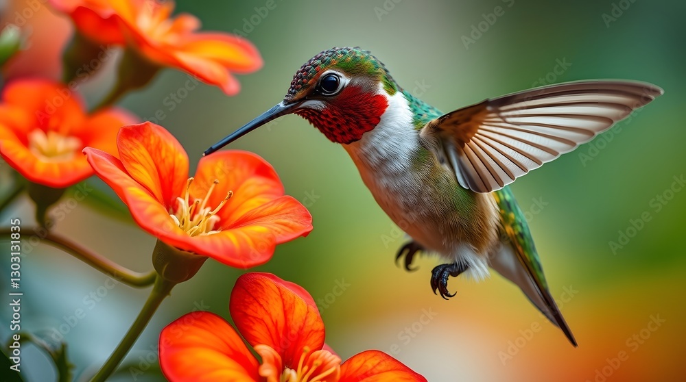 Fototapeta premium Hummingbird with Flowers