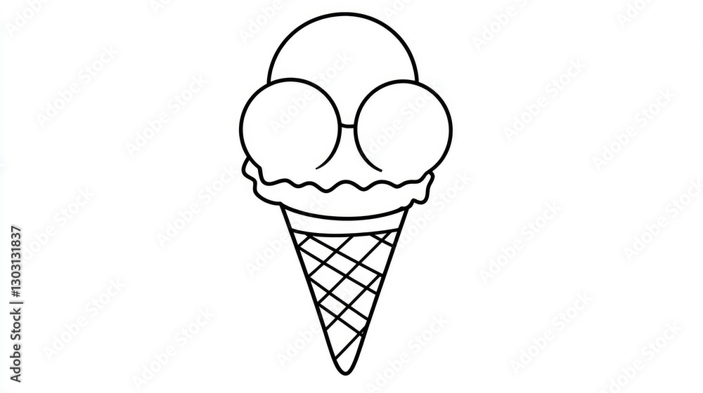 simple line drawing of an ice cream cone with three balls, designed as if it's for children to color in the lines simple line drawing of an ice cream cone with three balls, designed as if it's for children to color in the lines