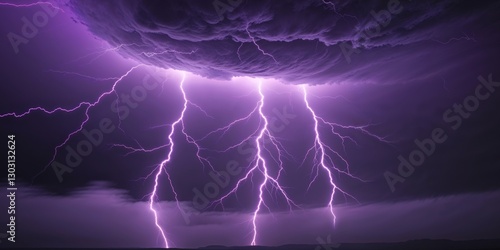 Purple Cosmic Lightning Storm on Dark Sky Background photo