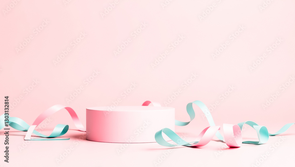 pastel pink cylinder platform with delicate ribbons pastel pink cylinder platform with delicate ribbons