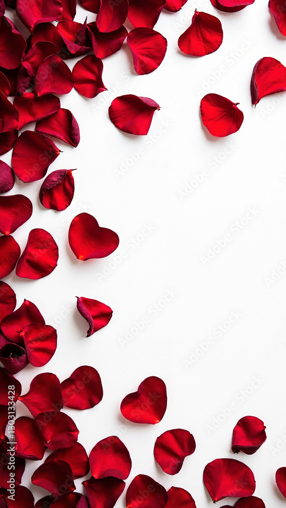 Falling Red Rose Petals on White Background: Perfect for Valentine's Day, Weddings, and Romantic Celebrations Falling Red Rose Petals on White Background: Perfect for Valentine's Day, Weddings, and Romantic Celebrations