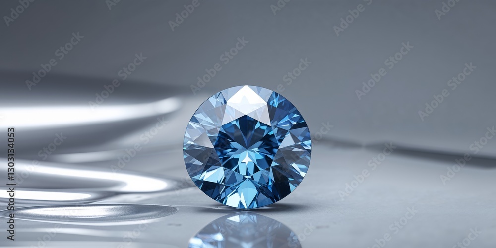 Glimmering Blue Diamond Gemstone on a Shiny Background Glimmering Blue Diamond Gemstone on a Shiny Background