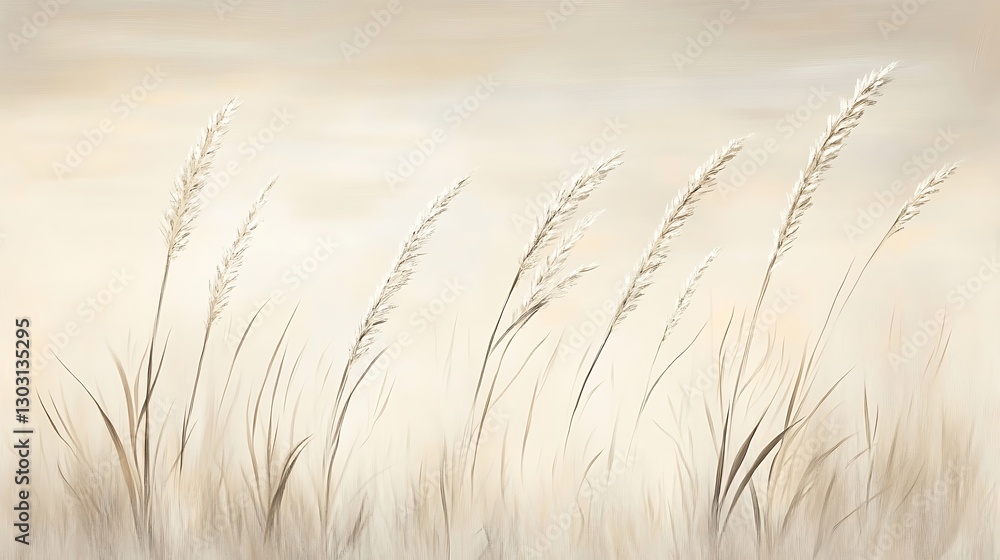 Obraz premium Serene Beige Meadow: A Gentle Breeze Through Tall Grasses