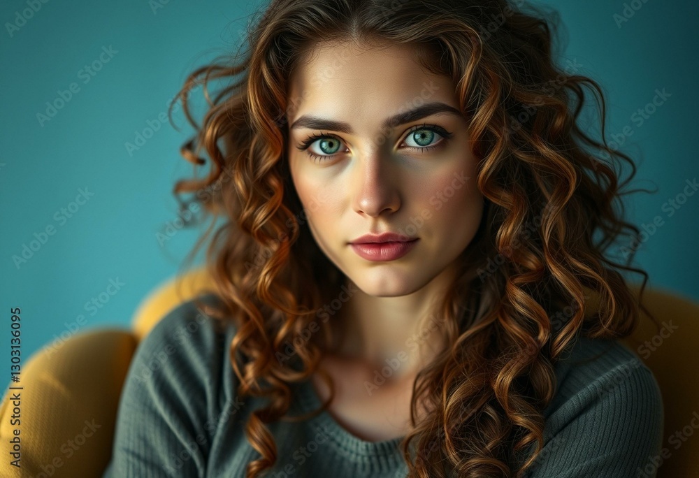 Whimsical dreamer portrait with soft light and gradient blue background Whimsical dreamer portrait with soft light and gradient blue background
