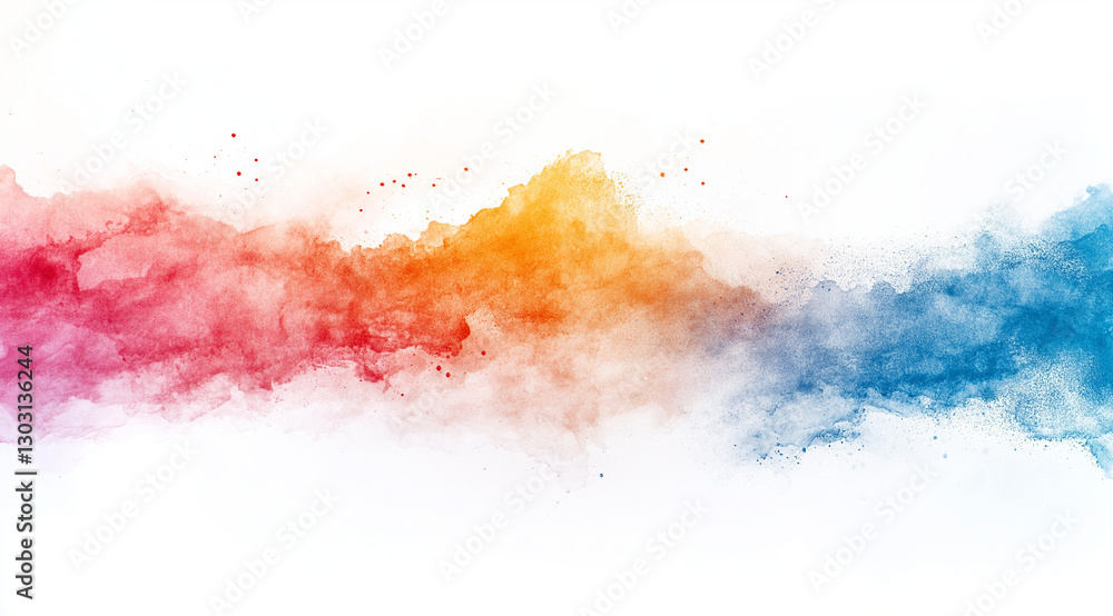 Obraz premium Vibrant rainbow-colored powder explosion isolated on a crisp white background creating a dynamic and energetic visual effect. Perfect for PNG images, artistic designs, and creative digital projects.