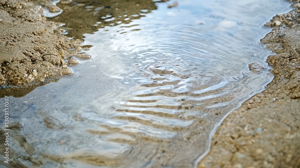 Obraz premium Ripples on the shore: Capturing the delicate dance of water and earth, showcasing the intricate patterns of ripples as they gently caress the sandy shore