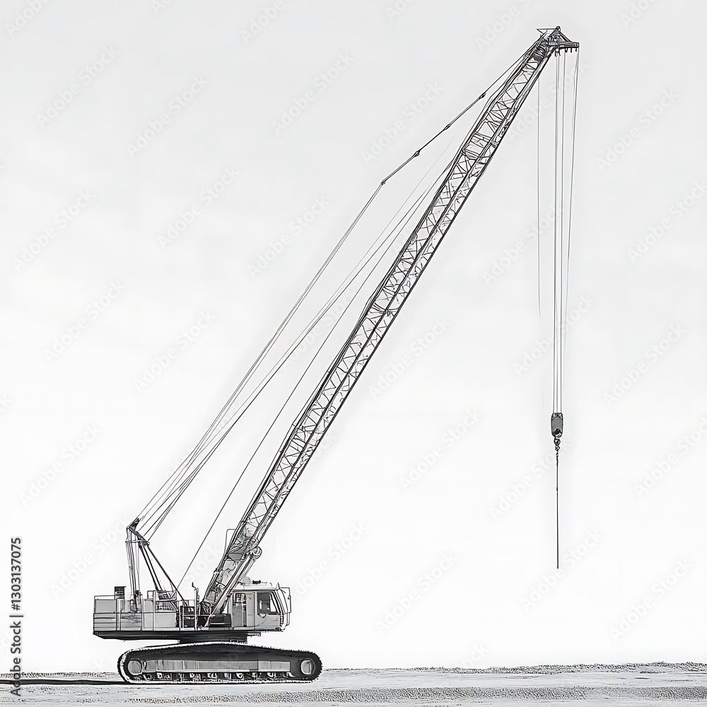 Large Crawler Crane Stands Tall Against A Clear Sky Large Crawler Crane Stands Tall Against A Clear Sky