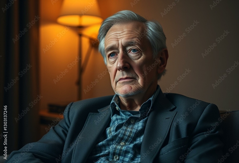 Contemplative senior gentleman in a dimly lit room Contemplative senior gentleman in a dimly lit room