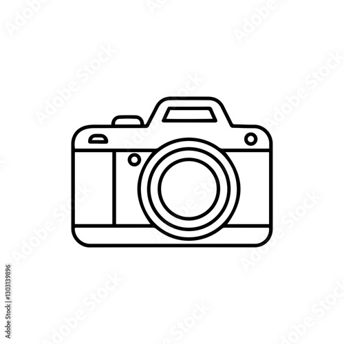 DSLR Camera with Lens Minimal Icon – Simple Outline Representing Professional Photography Equipment