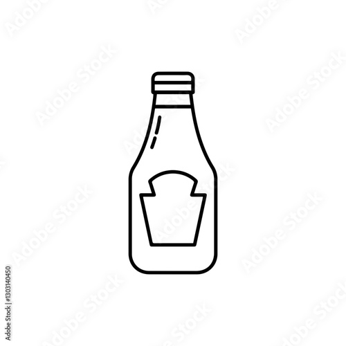 Ketchup Bottle Icon – Outline Design for Condiments, Sauces, and Food