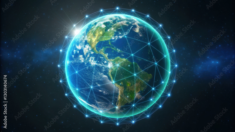 3D holographic globe representing global connectivity with network of lines. image conveys sense of advanced technology and interconnectedness 3D holographic globe representing global connectivity with network of lines. image conveys sense of advanced technology and interconnectedness