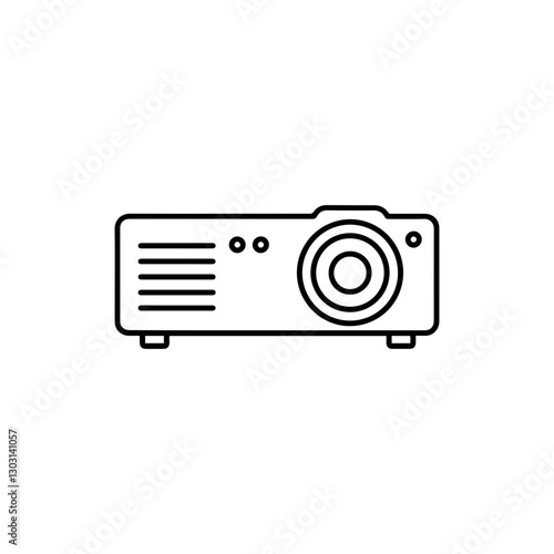 Projector with Lens Icon – Outline Design Representing Projection, Media, and Digital Presentations