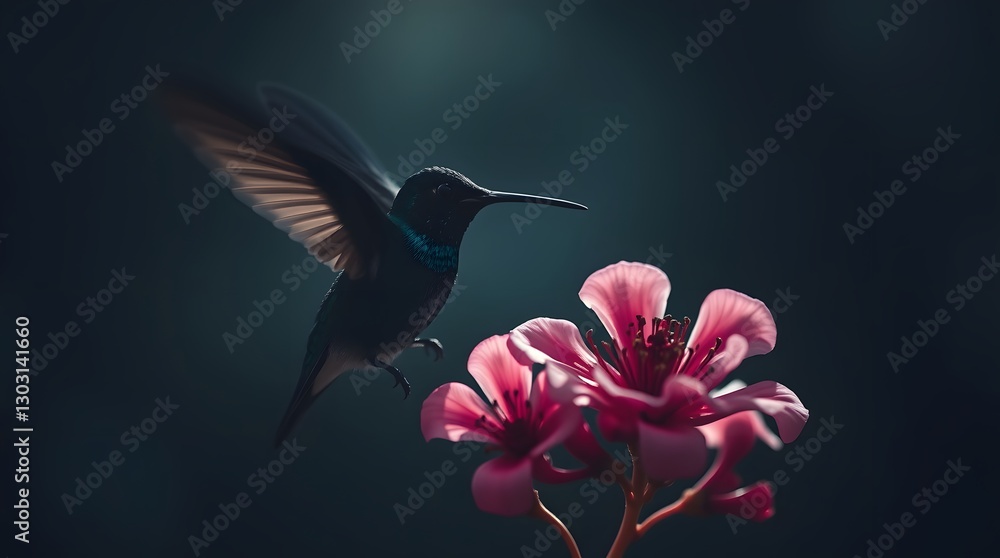 Naklejka premium Hummingbird with Flowers