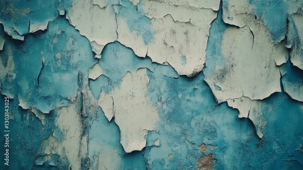 Obraz premium Peeling paint revealing blue wall texture.