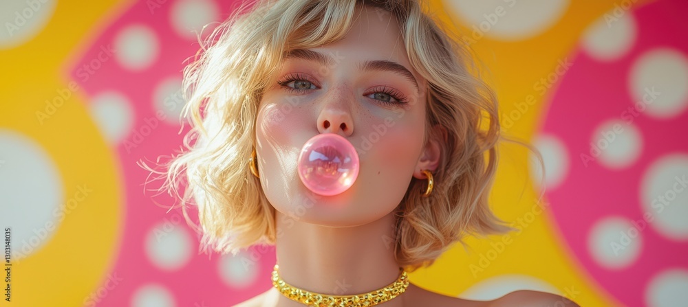 Fototapeta premium Cheerful retro glam a young womans popart bubblegum moment