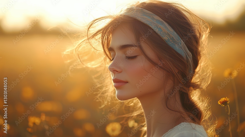 Serene outdoor portrait of a woman in turquoise and gold Serene outdoor portrait of a woman in turquoise and gold