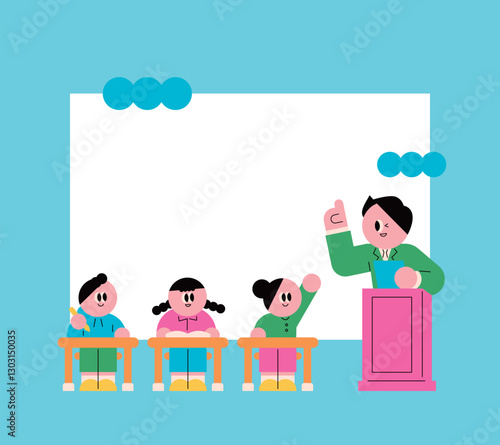 Classroom Learning Fun Simple and flat style. Education and study. cute elementary school student