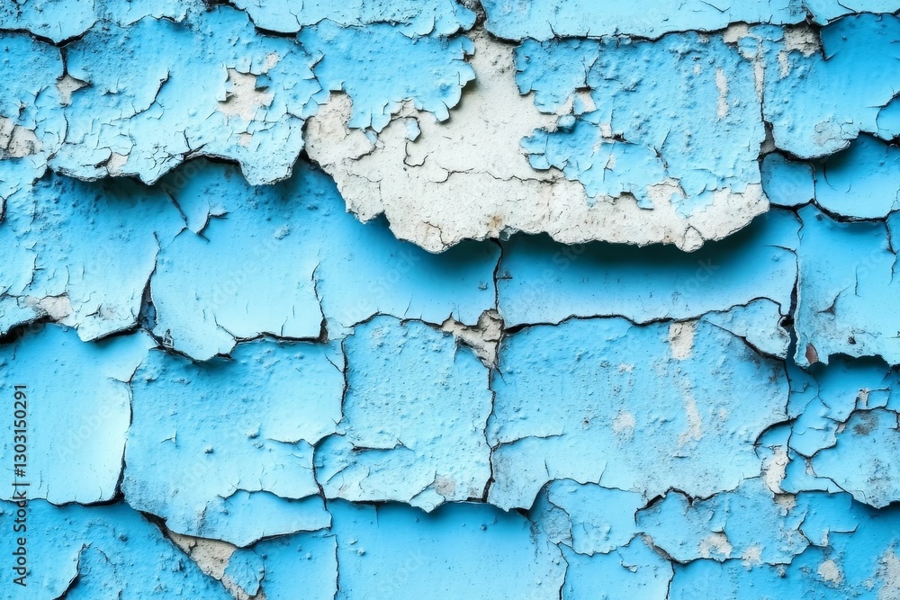 Obraz premium Blue paint peeling revealing aged textures and patterns.