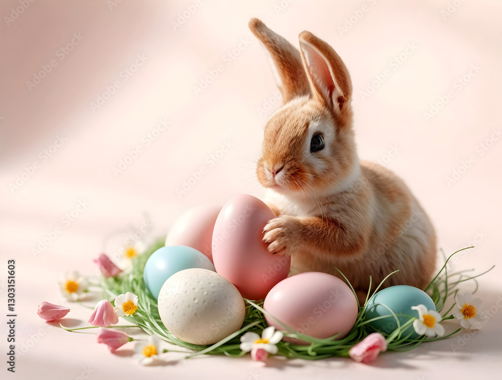 Happy easter, traditional background, decorated eggs, bunny, culture and religion, seasonal template