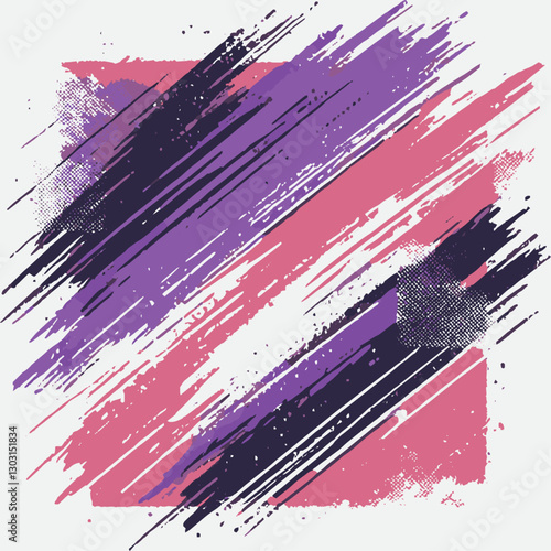 Modern vector style artwork featuring a background of rough, thick brushstrokes in blue and pink, creating a textured and dynamic design, easily editable.