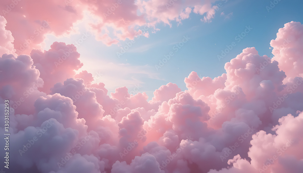 Fototapeta premium Pink clouds in the sky stage fluffy cotton candy dream fantasy soft background