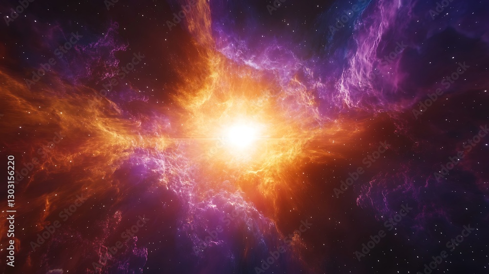 Fototapeta premium The glowing center of a nebula surrounded by colorful clouds of interstellar gas
