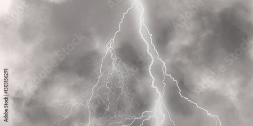 watercolor background. monochrome white and grey watercolor background. Thunder, lightnings and rain at night during summer storm.
