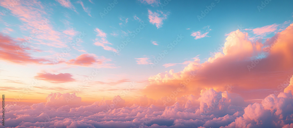 Fototapeta premium A stunning dawn sky ideal for travel brochures or serenity-themed content, featuring warm shades of coral and peach, evoking a peaceful atmosphere.