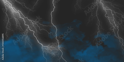 Lightning, thunder cloud dark cloudy sky. Fork lightning striking down during summer storm. intense lightning lighting up the sky .


