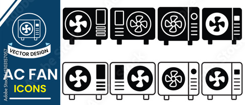 AC outdoor unit icon vector set. Silhouette of  AC fan, Heating and cooling appliance icon vector design.  Heating and cooling appliance. Vector illustration.