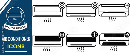 Air conditioner icon vector design set. AC, cooling icon, silhouette design. Vector illustration.	