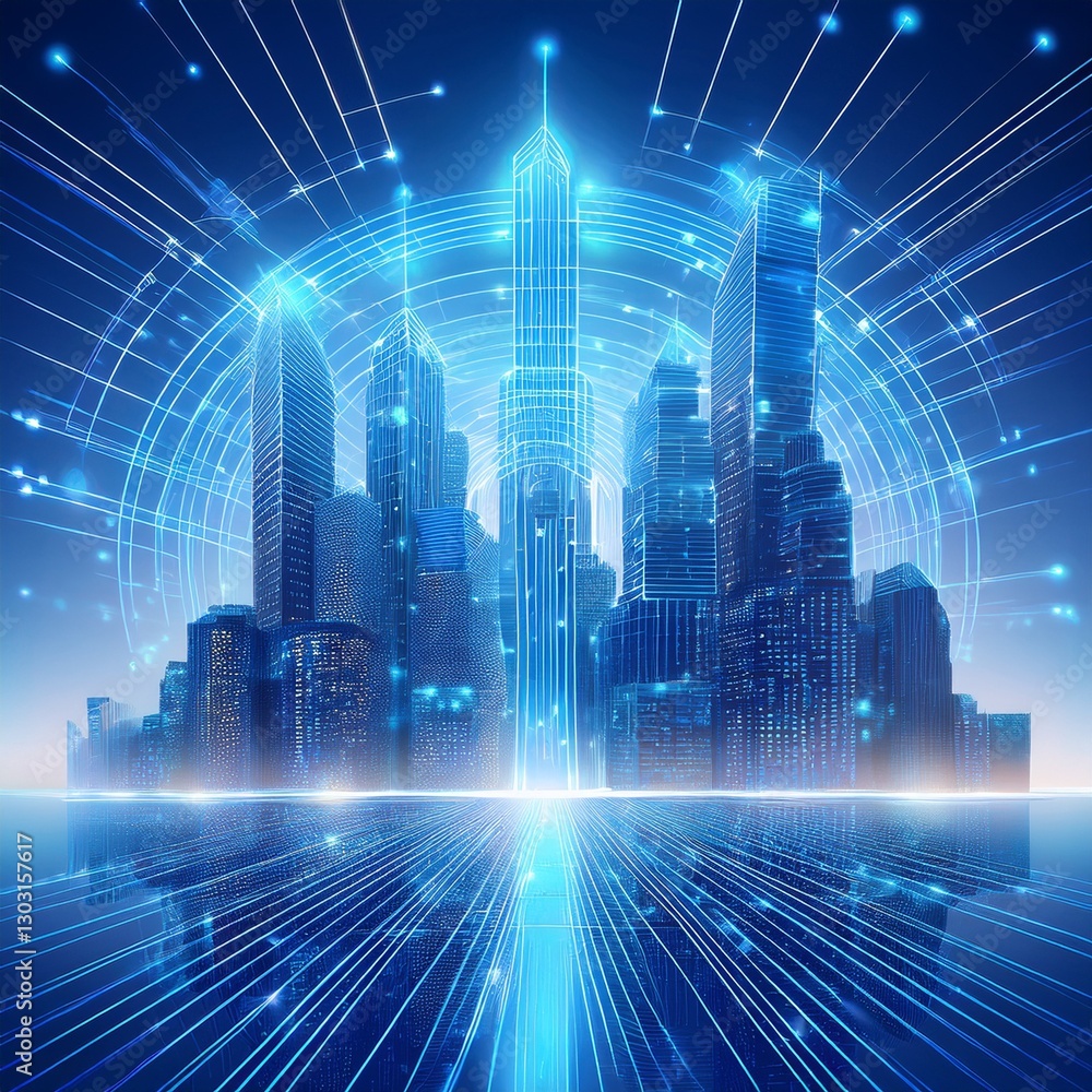 Modern buildings, abstract city network connection, city landscape backgrounds Modern buildings, abstract city network connection, city landscape backgrounds
