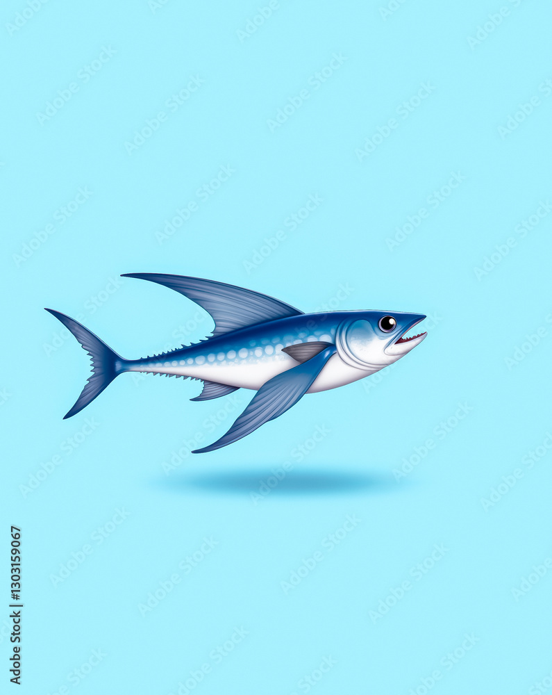 Obraz premium stylized blue fish with large pectoral fins swimming gracefully