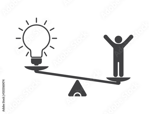 lightbulb and person hands up on scale icon