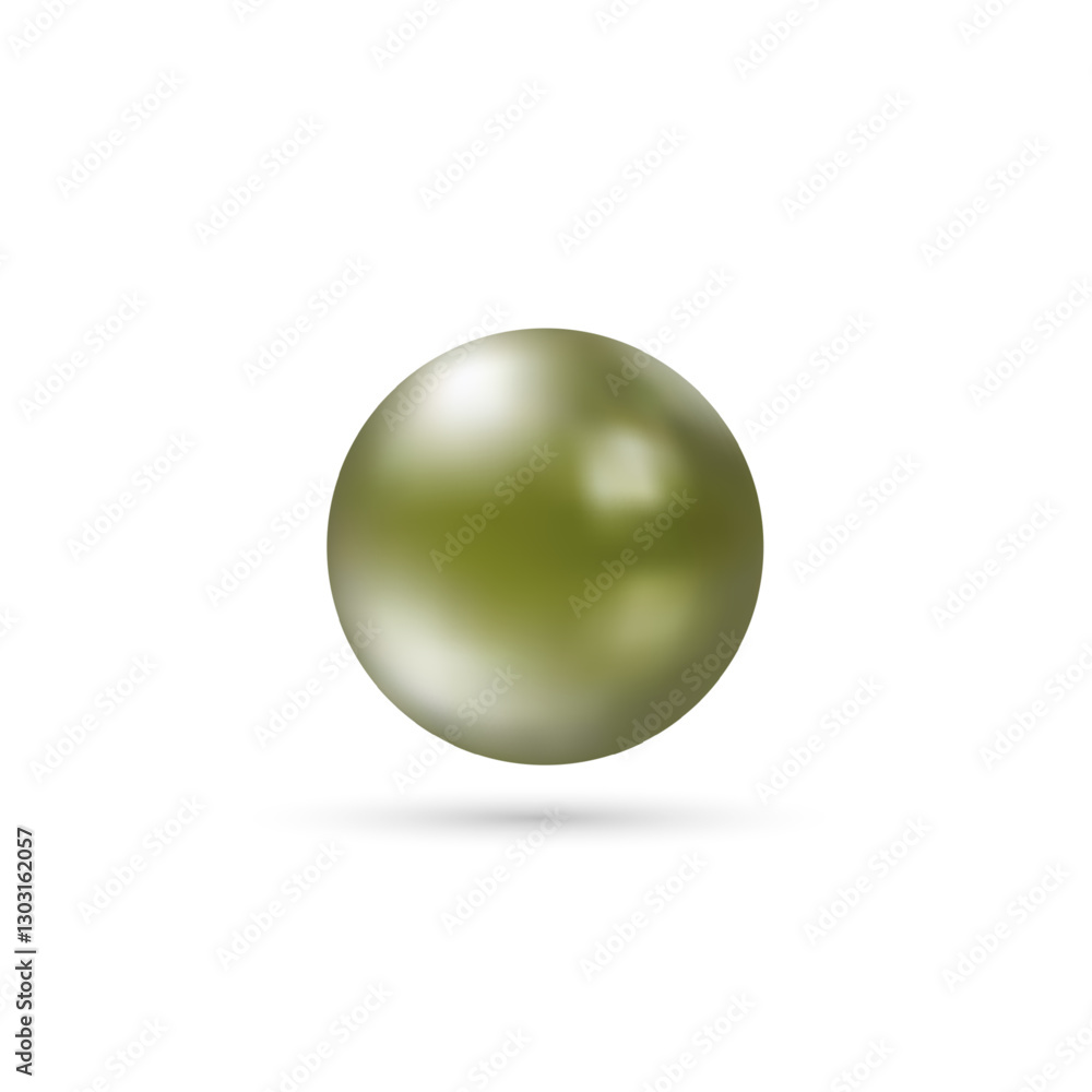 Fototapeta premium Realistic 3d pearl isolated on white background. Natural Jewel illustration. Green pearl. Eps 10