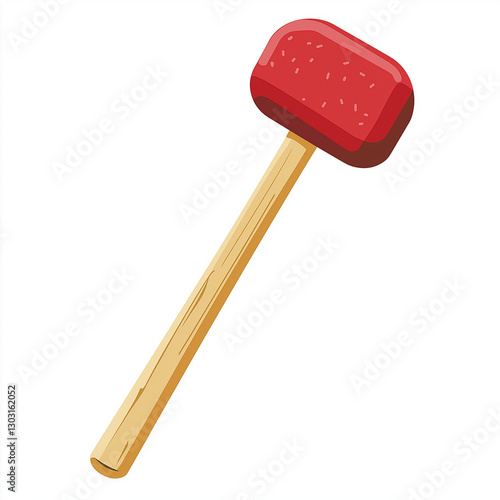 A croquet mallet with a bold red head and natural wooden handle, ideal for competitive or casual lawn games photo